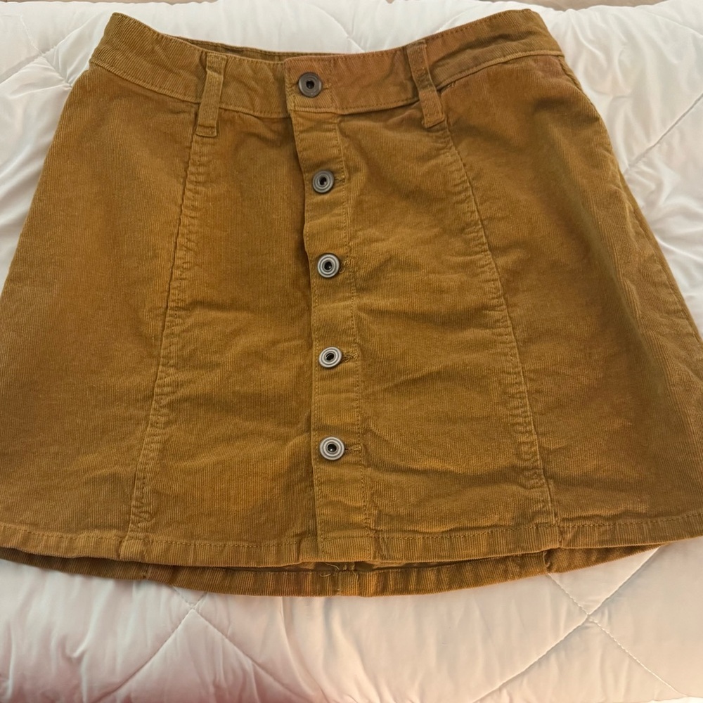 Stylish Tan Corduroy Mini Button-Front Skirt